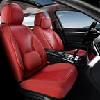 Coverado Car Seat Covers Full Set, Red Seat Covers for Cars, Waterproof Nappa Leather Automotive Seat Covers with Lumbar Head Pillow, Car Seat Protectors, Universal Fit for Most Cars SUV