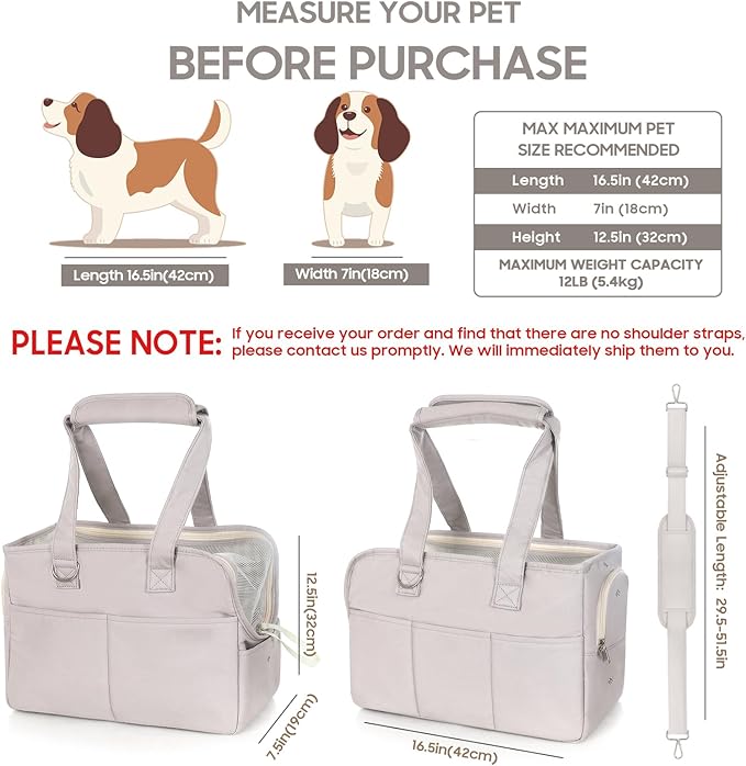 Dog Purse Carrier for Small Dogs & Puppies Up 12 Lbs, Soft Cotton Tote Pet Shoulder Bag with Pockets, Foldable & Washable Breathable Puppy Carrier for Yorkie, Chihuahua & Cats - Gray
