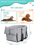 Dog Car Seat for Small Dogs, Anti-Collapse Pet Seat with Soft Cushion Safety Belt, Fits Dogs & Cats Under 15 lbs (Grid-Black)