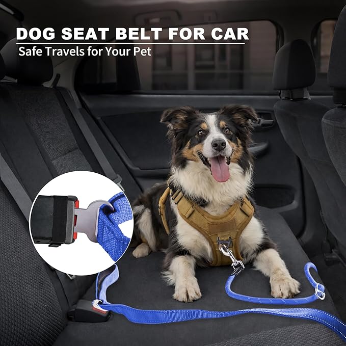 6FT Heavy Duty Dog Leash for Small Medium Large Dogs, Tangle Free Reflective Dog Training Leash with Double Handle, Seat Belt Buckle & Poop Bag Holder (Navy Blue)