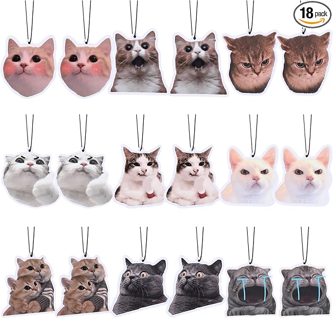 18 Pack Car Hanging Freshener Cat, Car Accessories Funny Cute Cat for Women and Men Hanging Air Freshener Interior Room Decorations Pendant Supplies