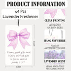 Coquette Pink Bow Christian Lavender Car Air Freshener 4 Pcs, Preppy Girly Bible Verse Air Freshener Hanging Decor for Cars Closet Drawer Books, Christian Accessories Gifts for Women Girls