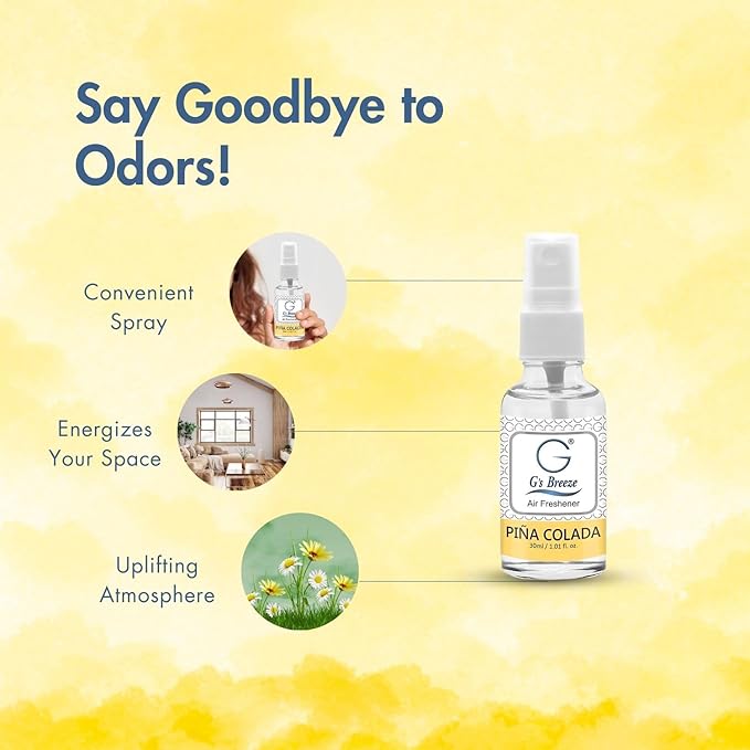 G's Breeze Piña Colada Air Freshener - Tropical Coconut & Pineapple Scent - Long Lasting Fragrance, Uplifting Aroma - Ideal for Home, Office & More - For a Fun, Refreshing & Inviting Atmosphere