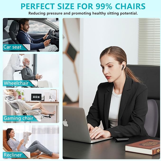 FLORICH Car Seat Cushion and Back Support for Office Chair Memory Foam Chair Cushions Pressure Relief Seat Pads with Gel Massage Point Lumbar Support (Grey)