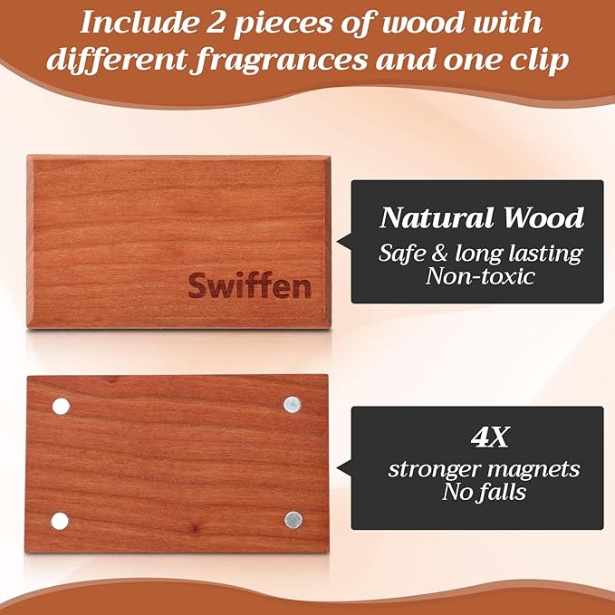 2 Pcs Wood Car Air Freshener Starter Refill Kit Car Odor Eliminator, Scent Deodorizer Vehicle Scent Diffuser for Cabin, Truck & Suv Visor Clip, No Clip Included (Amber, Grove)