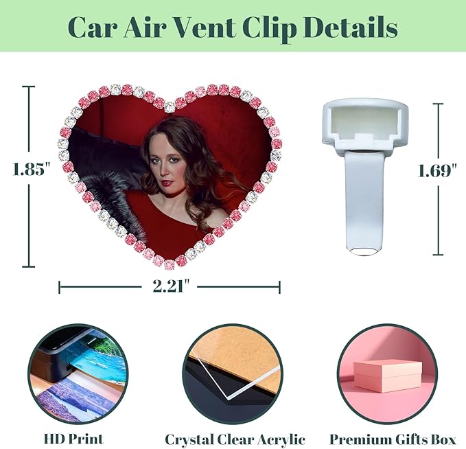 Personalized Car Air Freshener with Photo – Custom Rhinestone Vent Clip & Heart-Shaped Acrylic Picture Frame for Car Interior Decoration Accessories (Mixed Pink, One Size)