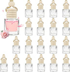20 Pcs Car Diffuser Bottle Set with Wooden Caps,Dropper and Funnel, Empty Glass Car Air Freshener Bottle Bulk Hanging Essential Oil Fragrance Pendants for Car Decor，Can DIY Car Air Freshners Diffuser
