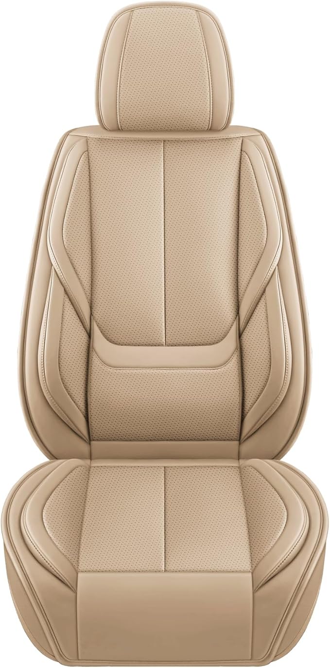 Car Seat Covers Full Set,Black Beige Car Seat Cover, Car Seat Protector Waterproof, Nappa Leather Car Seat Cushion, Fit for Most Cars