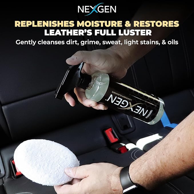 Nexgen Car Leather Cleaner and Conditioner Set - Quick Spray Car Seat Conditioner and Leather Restorer - Gentle Liquid Formula, Multi-Purpose Cleaner for Cars, Couch, Boots, Purses, and More