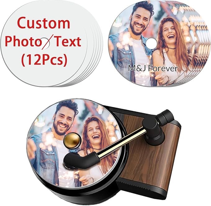 Custom Air Freshener for Car - Double Sided Photo Personalized Car Scents Air Freshener, Smell Air Fresheners With Picture for Wardrobe, Bathroom,Hanging Ornaments (Record player-12pcs)