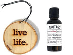 Arotags Wooden Car Air Freshener - Long Lasting Beach Bum Scent Diffuses for 365+ Days - Includes Live Life Hanging Mirror Diffuser and Fragrance Oil - 100% American Made…