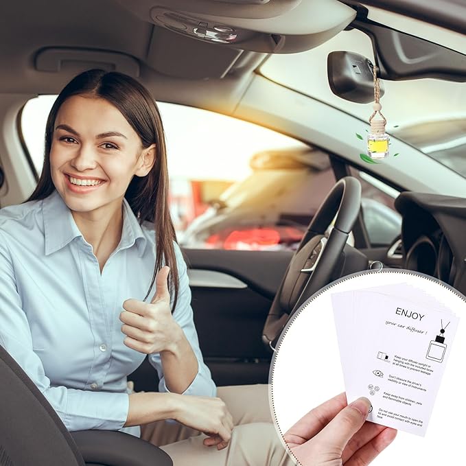 300 Sets Car Diffuser Bottles Empty Bulk Hanging Car Air Freshener Diffuser Bottles Glass Perfume Holder with Instruction Cards for Essential Oil Wedding Bridal Birthday Gifts (Cylindrical)
