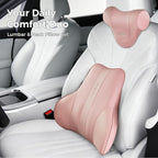 Coverado Car Headrest Pillow, Ergonomic Memory Foam Car Neck Pillow for Driving Seat with Adjustable Strap, Soft PU Leather Breathable Removable Cover Neck Support for Neck Pain Relief, Pink