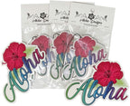 Aloha Designs 3 Pack Aloha Hawaii Hibiscus Long Lasting Coconut Air Freshener and 2 Aloha Stickers | Decorative Hawaiian Tropical Scented Hanging Air Freshener With Island Vibe For Car, Closest, Home,