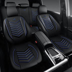 CAR PASS 3D Foam Faux Leather Car Seat Covers Full Set, Waterproof Leather Seat Cover for Cars, Luxury Universal Fit for SUV Truck Sedan Automotive, Armrest Airbag Compatible Anti-Slip, Black and Blue
