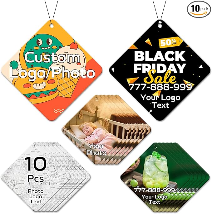 HINFKA 10-1000 Pcs Custom Air Fresheners with Picture – Personalized Double-Sided Car Freshener with Logo or Photo, Bulk Customized Gifts for Business Events and Branding (A05-Diamond)