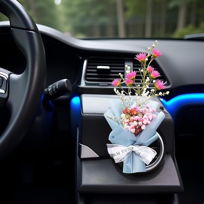 Fresh Flowers Mini Dried Flowers Bouquet for Car Air Vent Clips, Car Air Outlet Perfume Decoration, Air Fresheners Interior Accessories,Automotive Air Fresheners (Blue, Random fragrance)
