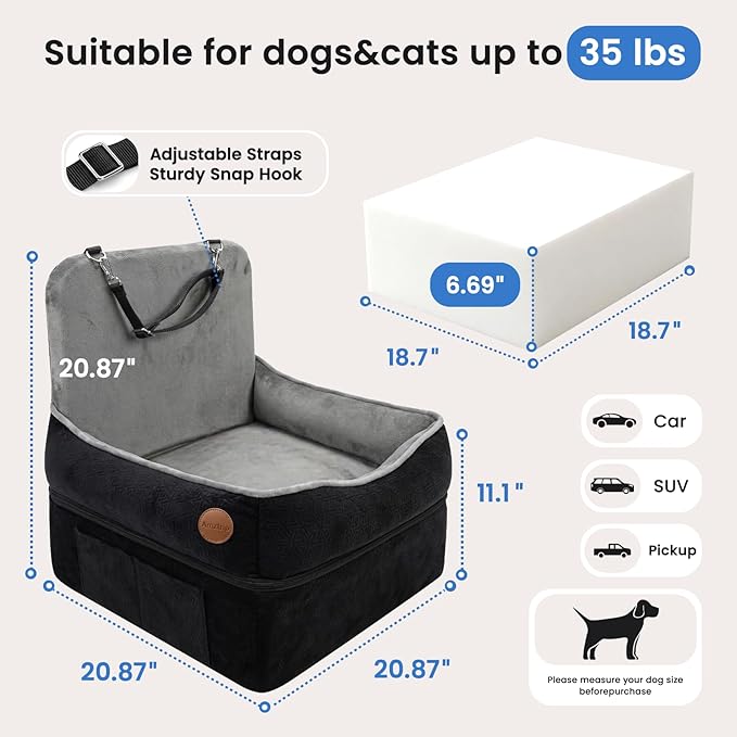 Elevated Dog Cat Car Safety Seat - Waterproof,Black