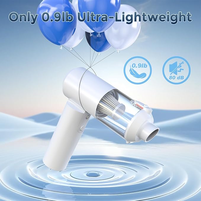 Car Vacuum Cordless: 12000Pa 2 in 1 Handheld Vacuum & Blower - Hand Vacuum Portable Cordless with Led Light, Multi-Nozzles for Car, Home, Office, Pet, Hair White