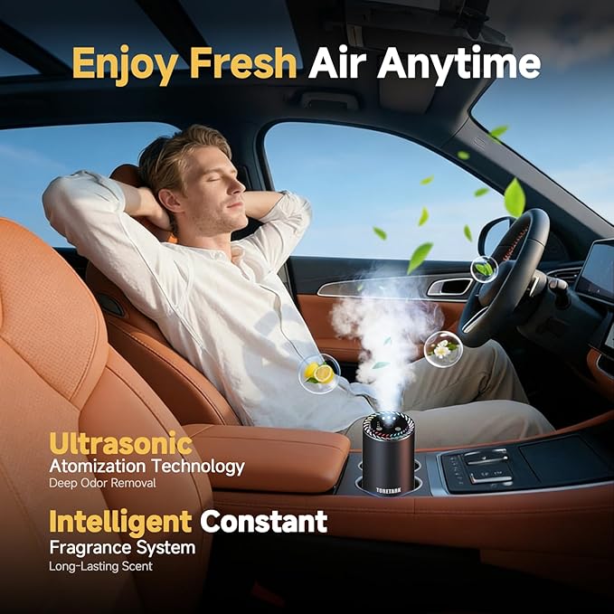 Smart Car Air Freshener with Star Light & 50ml Diffusers Oil Refills, Auto On/Off Aroma Diffuser, 3 Adjustable Mist Modes Rechargeable Aromatizante para Carro - Car Diffuser（Cologne）