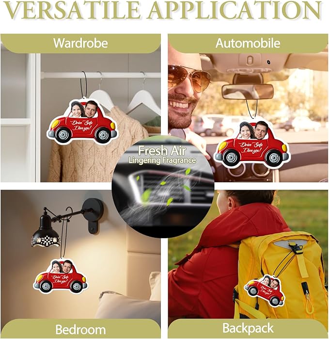 Personalized Valentine's Day Car Air Freshener with Pictures, I Love You, Drive Safe, Fun Couple Gift, Hanging 2Pack
