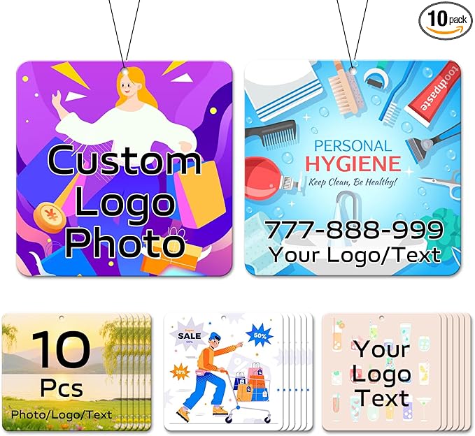 HINFKA 10-1000 Pcs Custom Air Fresheners with Picture – Personalized Double-Sided Photo or Logo Bulk Air Freshener, Customized Gifts for Corporate and Business Branding