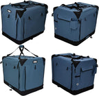 EliteField 4-Door Folding Soft Dog Crate with Curtains, Carrying Bag and Fleece Bed (2 Year Warranty), Indoor & Outdoor Pet Home (30" L x 21" W x 24" H, Blue Gray+4 Door Curtains)