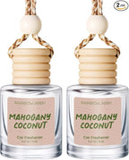 RAINBOW ABBY Hanging Car Air Freshener Diffuser 2 Pack - Mahogany Coconut Fragrance Oil, 45+ Days Long Lasting, Essential Oil Diffuser for Car
