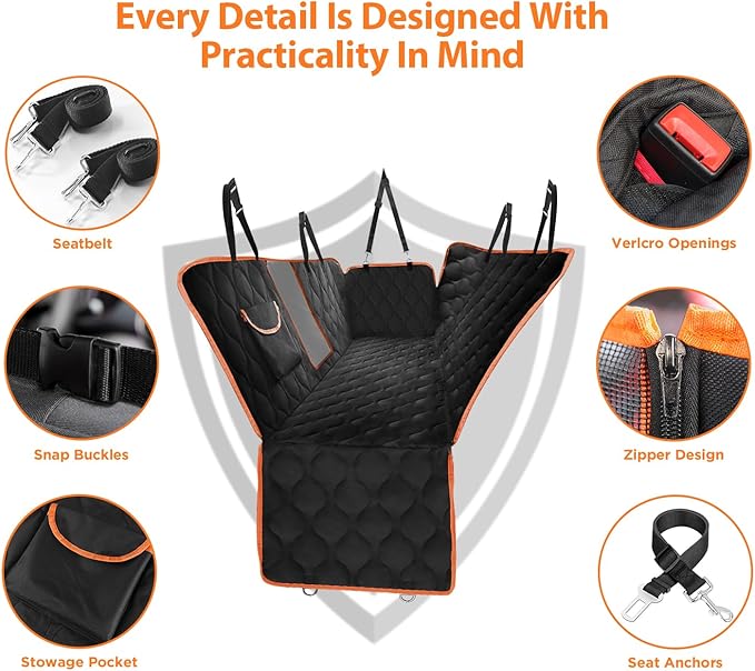 Scratchproof Dog Car Seat Cover For Back Seat, Waterproof Back Seat Pet Cover For Dogs With Mesh Window,Storage Pocket,Side Flap,Collapsible Nonslip Dog Seat Cover Universal Size Fit for Car/Truck/SUV