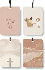 Boho Christian Jesus Air Freshener 4 Pcs, Inspirational Christian Bible Verse Hanging Air Freshener for Cars Closet Drawer Books, Religious Boho Car Accessories Mirror Decor for Women