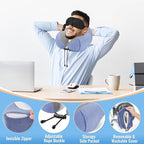 CloudBliss Travel Pillow Premium Memory Foam, Comfortable & Supportive Neck Pillow, Neck Pillows for Sleeping Travel, Airplane Pillow for Sleeping Airplane, Car, Office and Home（Black & Blue）