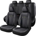 PU Leather Car Seat Covers Full Set – Waterproof seat Cover for Cars，3D Foam Support Automotive seat Covers ，Airbag Compatible, Universal Fit for Cars SUVs Trucks Sedans（Black）