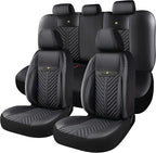 PU Leather Car Seat Covers Full Set – Waterproof seat Cover for Cars，3D Foam Support Automotive seat Covers ，Airbag Compatible, Universal Fit for Cars SUVs Trucks Sedans（Black）