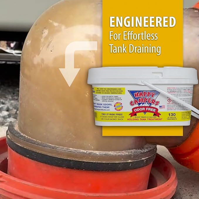 Happy Campers RV Toilet Treatment - Powerful Odor Control, Long-Lasting RV Tank Treatment - Prevents Clogs, Buildup, Sensor Failure - Keeps Holding Tank Clean & Healthy, Odor Free (130 Treatments)
