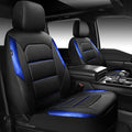CAR PASS Memory Foam Leather Seat Covers,Air Cool Mesh Thick Car Seat Covers Front Seats Blue Leather Seat Covers for Cars Universal for SUVs Trucks,Airbag Compatible Comfort Durable,Black Blue Metal