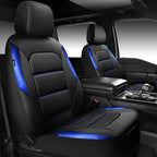 CAR PASS Memory Foam Leather Seat Covers,Air Cool Mesh Thick Car Seat Covers Front Seats Blue Leather Seat Covers for Cars Universal for SUVs Trucks,Airbag Compatible Comfort Durable,Black Blue Metal