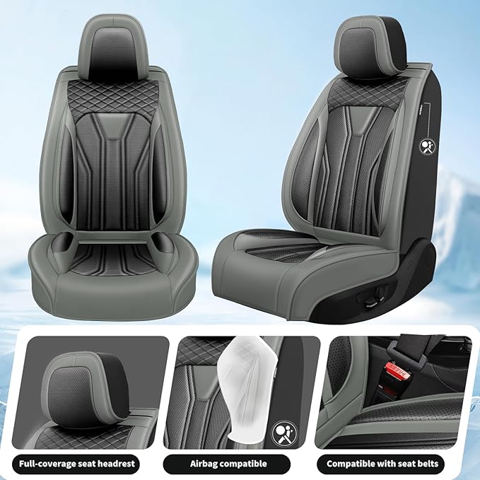 Fit Frontier Car Seat Covers Premium Leather for Nissan Frontier 2009-2025 2026. Waterproof， Breathable, Scratch-Resistant & All-Weather Seat Cushion Protector（Front Seat,Gray&Black