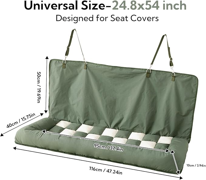Soulbond Backseat Dog Bed for Car Hammock, Thick Soft Dog Car Seat Cover for Back Seat, Non-Slip Pet Travel Bed for Cars, SUVs & Trunks, Dark Green
