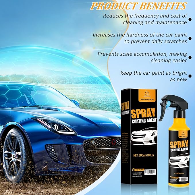 300ml Nano Car Coating Spray Kit, Nano Hydrophobic Ceramic Coating, Auto Paint Protection, Ceramic Coating for Cars Includes Microfiber Cloth(1PC*300ml +1*Sponge+1*Cloth)
