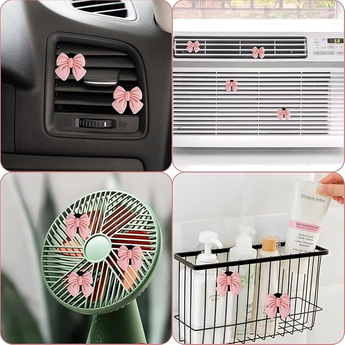 Bow Car Air Freshener Clips, 4 Pcs Cute Bow Car Air Vent Clip, Coquette Auto Air Conditioning Outlet Diffuser Perfume Clips, Interior Decoration, Auto Decor for Women Girls (Pink, 1.69in)