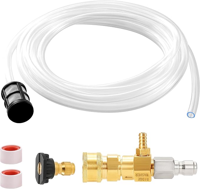 RIDGE WASHER Downstream Injector for Pressure Washer, Chemical Power Washer Injector kit, 10 Feet Soap Tubing with High Pressures Soap Injectors, 3/8’’ Quick Connect, 2-3 GPM
