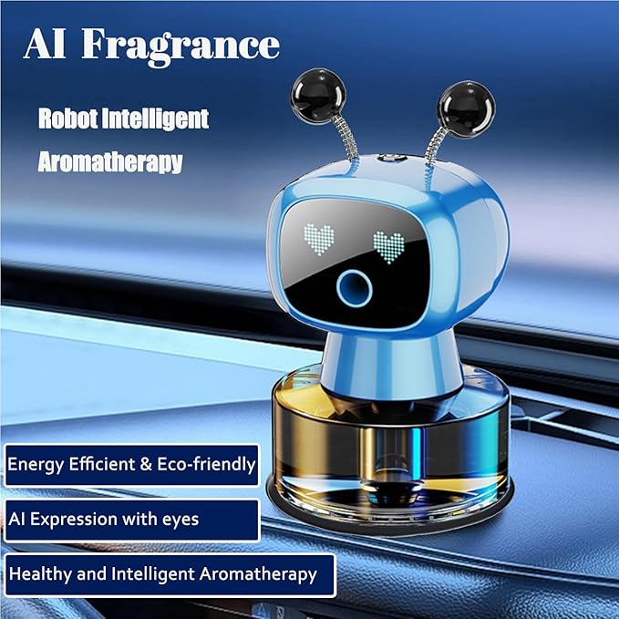 Robot Intelligent Aromatherapy Machine, Smart Cute Robot Car Air Freshener - Fine Spray/Fillable/Four-Gear Adjustment/Vibration Sensing/On-Off/Large Capacity Long-Lasting Fragrance/Blue-V2(Ocean)