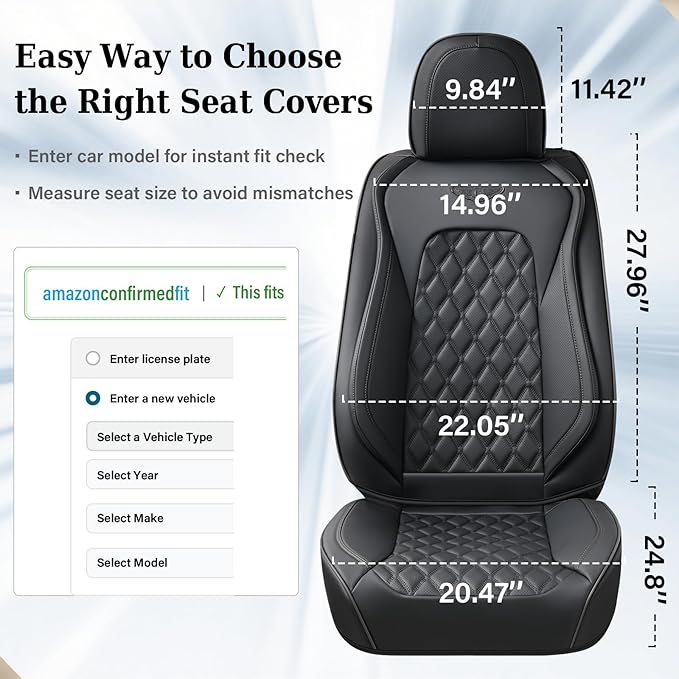 Coverado Full Set Car Seat Covers, Black Leather Seat Protectors, Luxury Front & Back Car Seat Covers,Waterproof Universal Fit, Automotive Seat Covers for Most Cars-Black