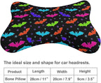 Car Neck Support Pillow 2 Pcs for Neck Pain Relief, Compatible with Halloween Cool Bats Bone Shape Headrest Pillow for Car Seat with Soft Memory Foam