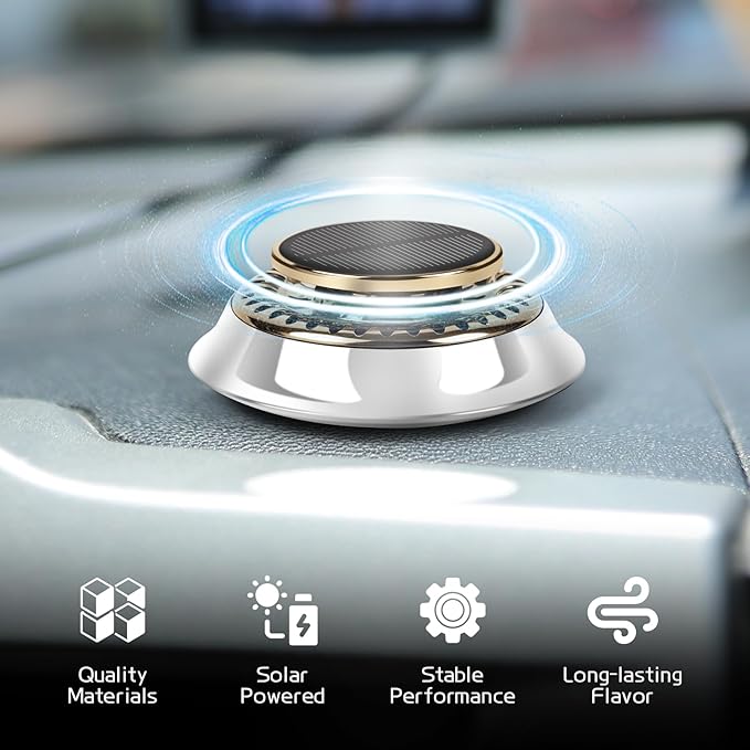 Wuyaoyao Car Air Freshener, Rotating Solar Energy Car Fragrance Diffuser, Long Lasting Automotive Scents Air Freshener Diffuser, Mini Aromatherapy Air Purifier for Most Vehicles(White, Ocean)