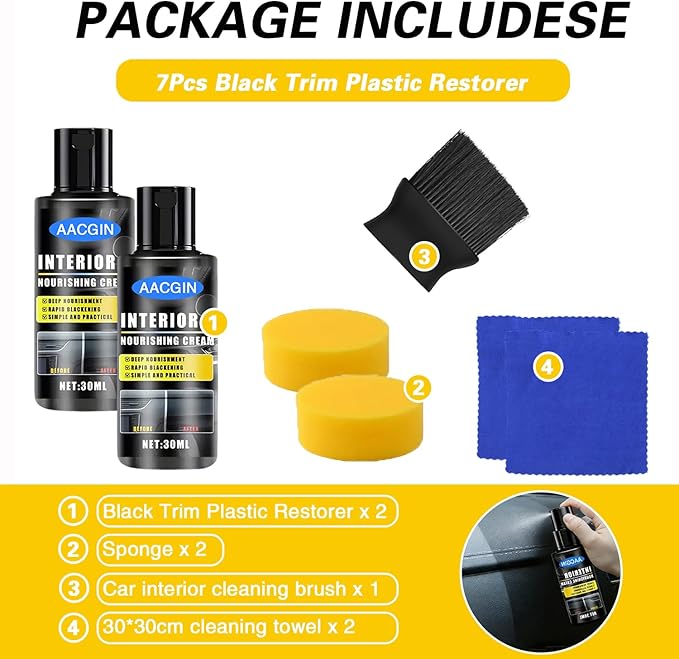 Black Trim Plastic Restorer for Cars – Refreshes Faded Plastic, Vinyl & Rubber Trim with Polish for Deep Shine – Protects Against UV & Dirt – Black Exterior & Interior Care for Detailing - 30ml *2.