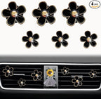 Daisy Air Vent Clips: 6 Pcs Cute Flower AC Outlet Clip Car Air Fresheners with Mask Hook (Black)
