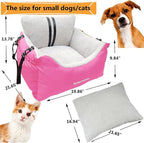 Small Dogs Car Seat Under 25,Fully Detachable and Washable Ultra Soft Carseat Travel, with Clip-on,Portable Handle and Storage Pockets Pet Booster Seats,Portable Dog CarTravel Carrier Bed