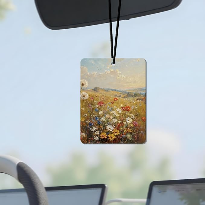 Vintage Floral Field Air Freshener 4 Pcs, Artistic Wildflower Hanging Air Freshener for Cars, Closet, Drawer, Home Decor for Nature Lovers, Gift for Women Who Love Floral Aesthetics