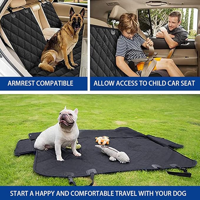 BESULEN Dog Car Seat Cover for Back Seat, Waterproof Dog Bench Seat Pad Compatible for Armrest & Seat Belt, Universal Nonslip Durable Soft Pet Protector for Cars Trucks & SUV (Orange Edge)